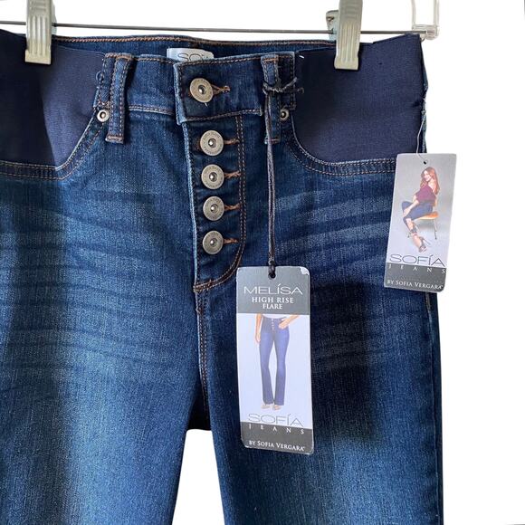 NEW SOFIA JEANS High Rise Melisa Flare Denim Jeans Dark Blue Wash Size 2 - Picture 3 of 5